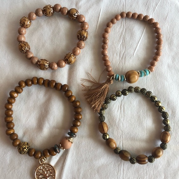 Four Wooden Beaded Hallow Tree Of Life Bracelets - Picture 5 of 8